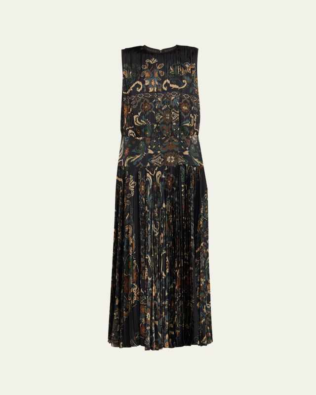 Pleated Floral Sleeveless Maxi Dress